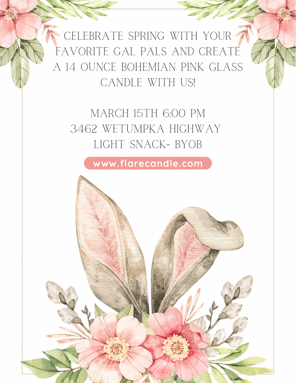 March 15th Pink Bohemian Vessel Candle Workshop
